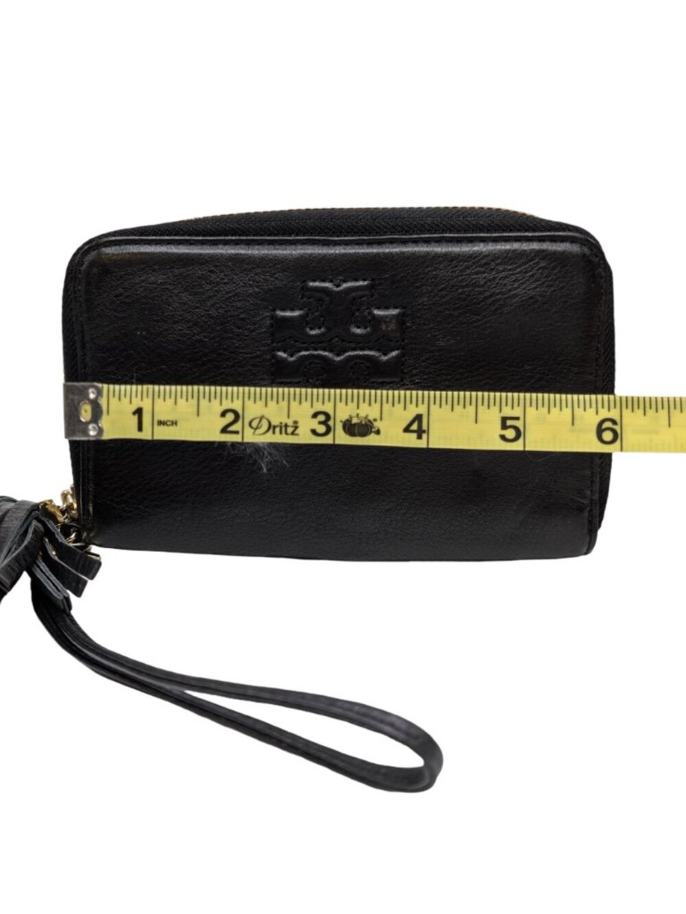 Tory Burch Thea Wristlet Wallet Womens Black Leather Tassel Zip Around - Picture 5 of 13